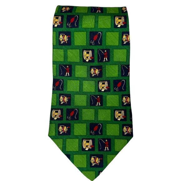 Tommy Hilfiger Other - TOMMY HILFIGER Green Fly Fishing Silk Tie Lure Reel Novelty Fisherman
